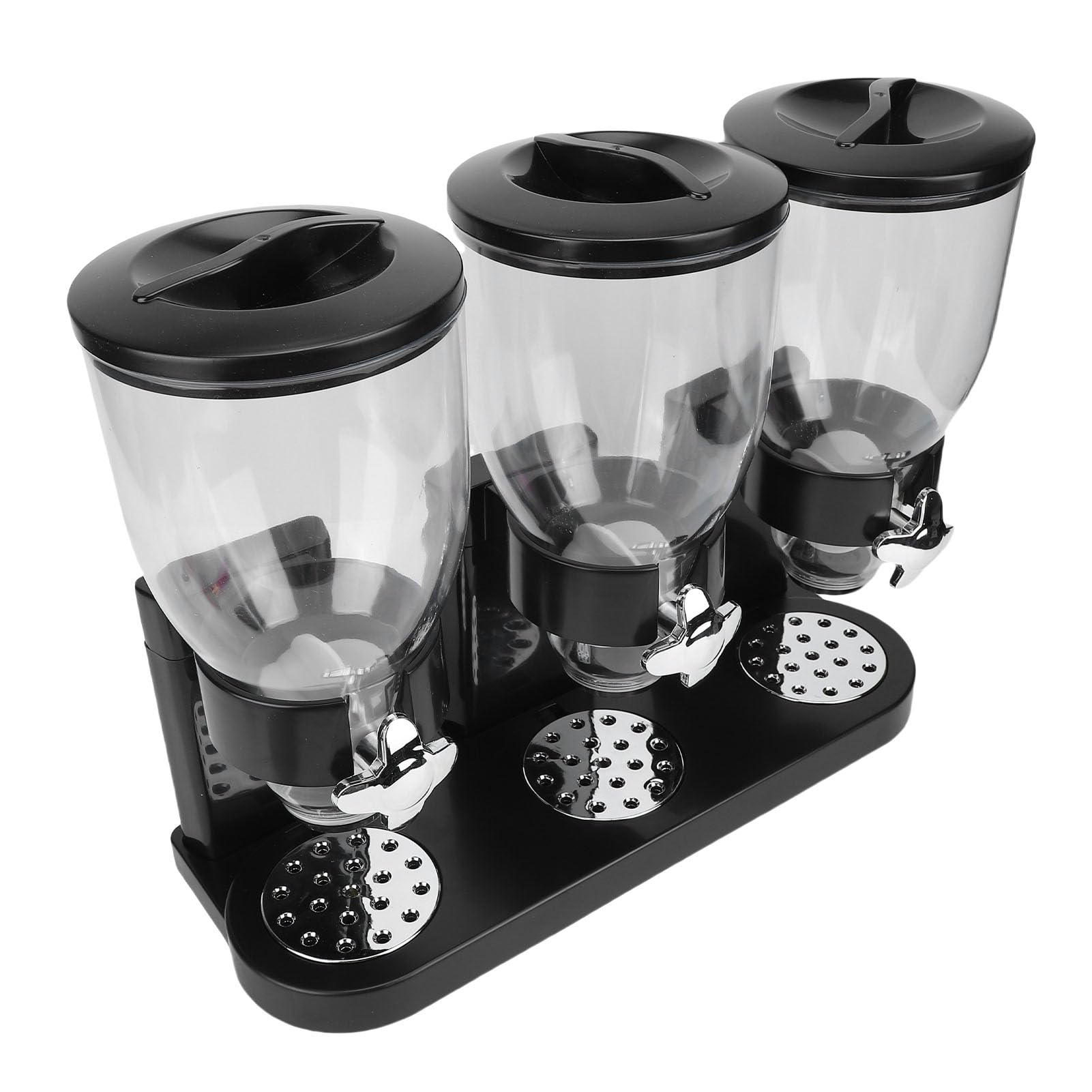 Dispensador de cereales, dispensador triple de alimentos, contenedor de almacenamiento compacto multifuncional para encimera para despensa de cocina casera, dispensador giratorio (Negra)
