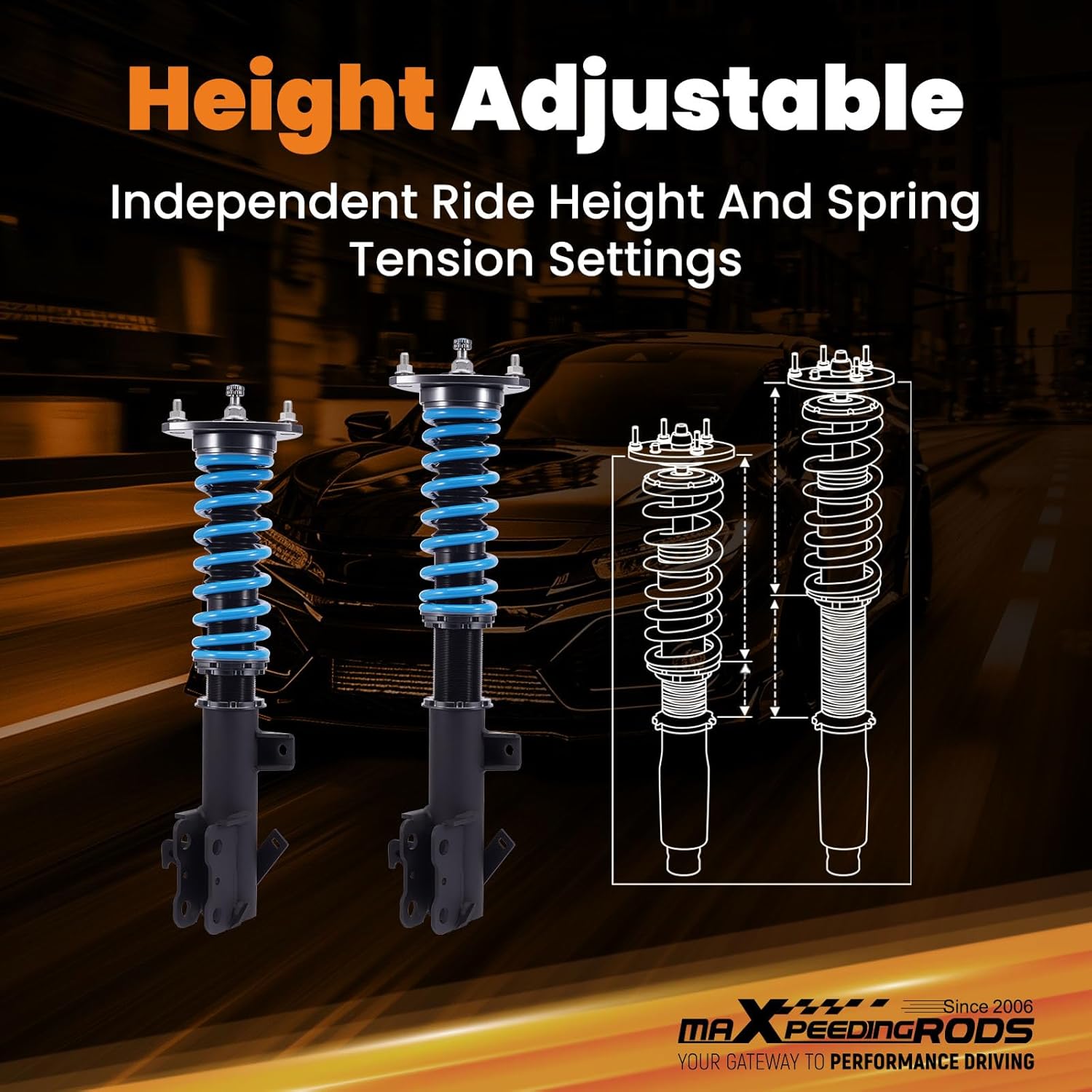 maXpeedingrods Coilover for Honda Odyssey RL3/RL4 2005-2010, 24 Levels Damper Adjustable Coilovers Suspension Kit Strut, Height Adjustable T6 Upgraded Lowering Kits Blue