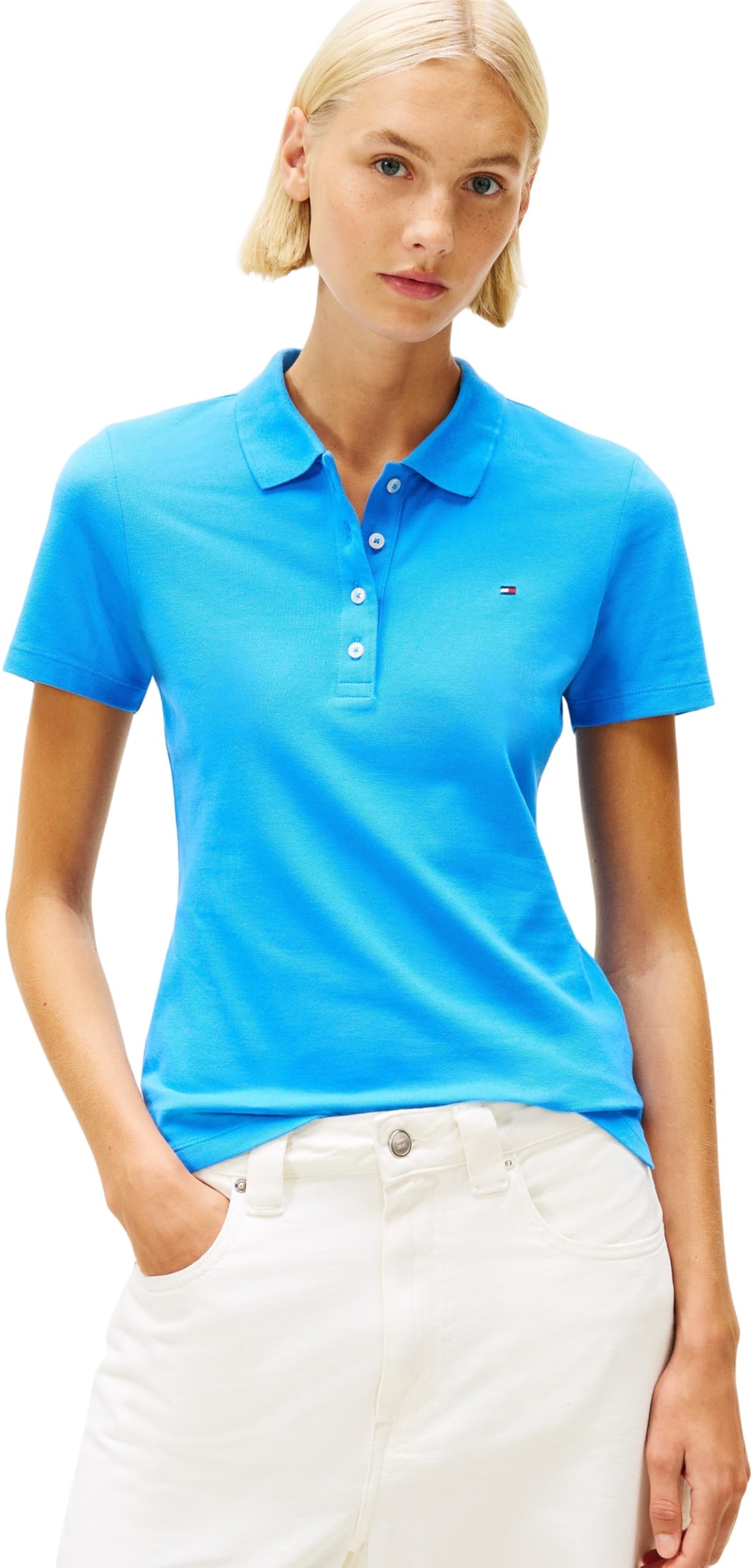 Tommy Hilfiger Damen 1985 Slim Pique Polo SS WW0WW43225 - Mesmerizing Blue, XS