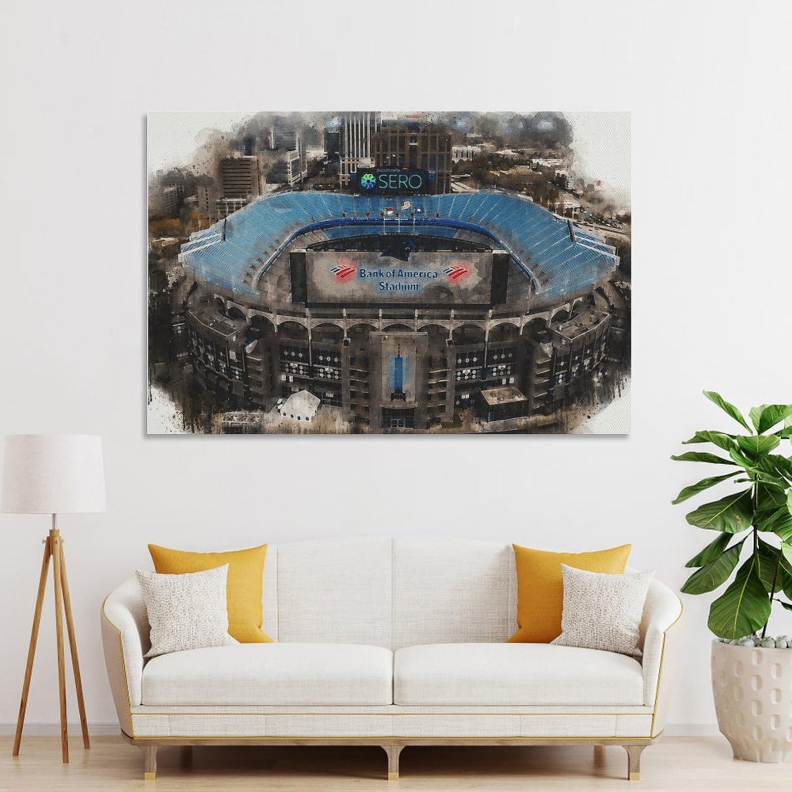 Junmoney Unframe-Style Hanging Wall Art Carolina Panthers Stadium, 20X30inch(50X75cm), For Entryway, Lounge Links Or Small Walls, A Neat Decor Update For Hallways
