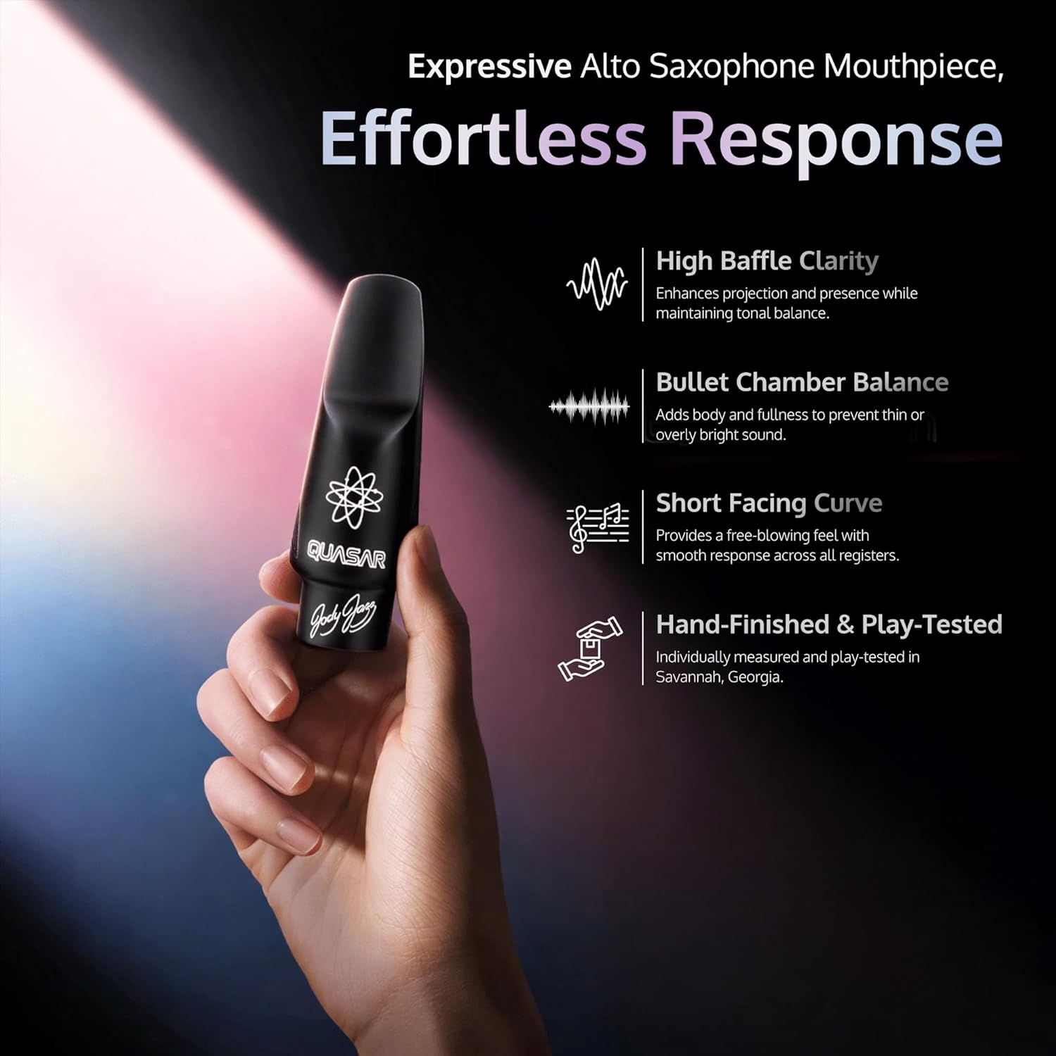 JodyJazz QUASAR™ Alto 7 Saxophone Mouthpiece Crafted with German Hard Rubber - Short Facing Curve with High Baffle, Bullet Chamber & Vibra Table™ Design - Black - Pack Of 1