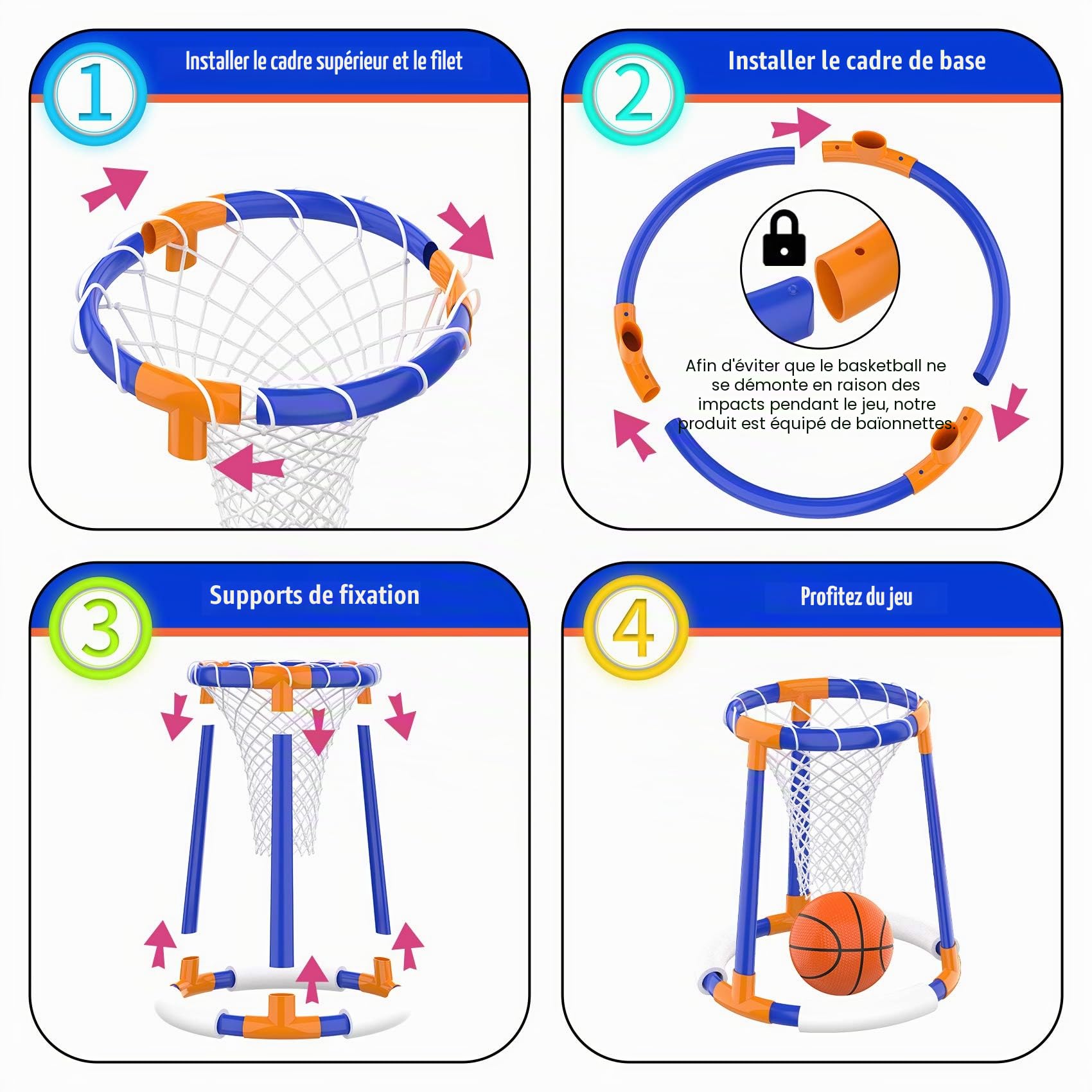 FOSUBOO Jouet de Piscine pour Adultes et Enfants - Jeux d'eau Flottant - Panier de Basket-Ball - Accessoire de Piscine Amusant (2 balles de Basket en Basket)