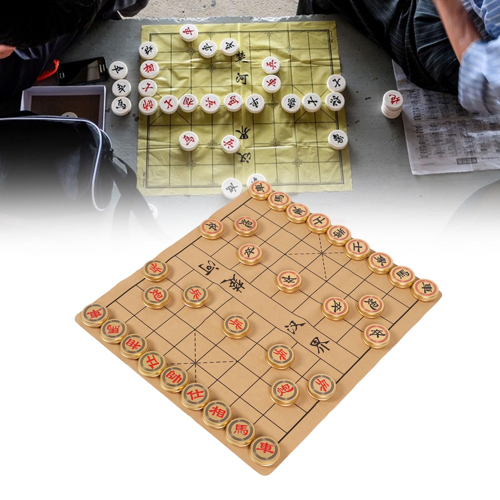 Chińskie szachy Xiangqi z aluminiową złotą walizką do przechowywania