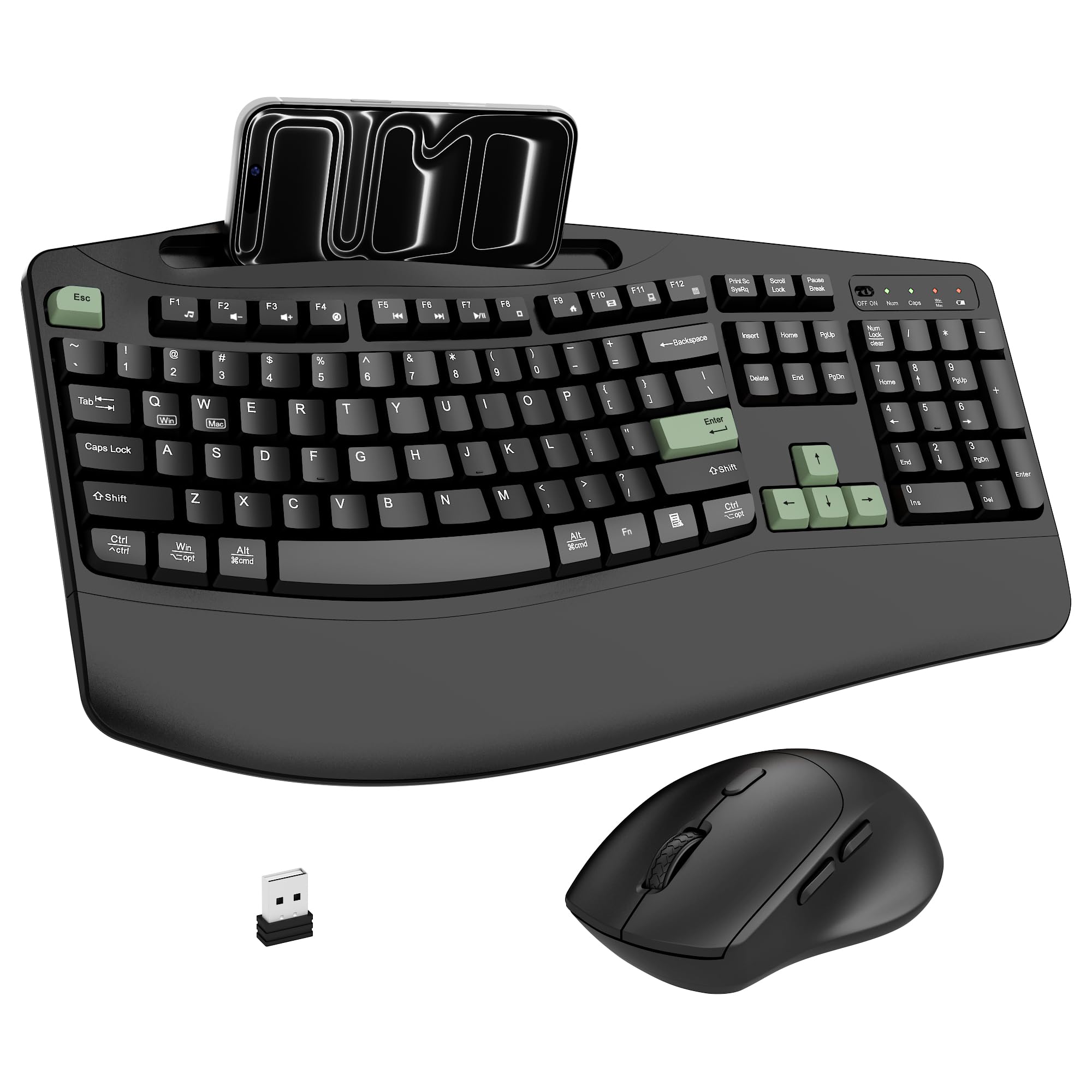Wireless Keyboard and Mouse Combo, 2.4G Ergonomic Wave Keys(AvocadoGreen) | Full Size Erg…