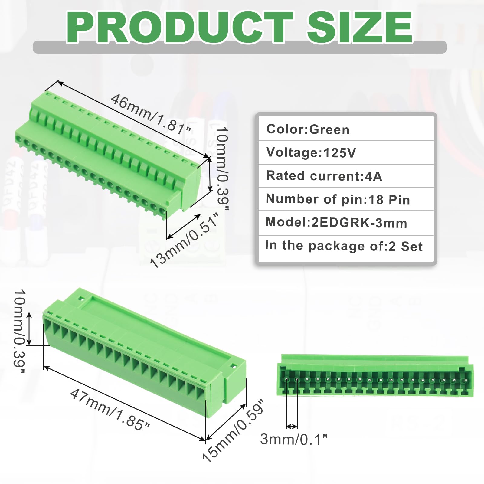 QUARKZMAN 2 Set Connettore A Blocco A Vite Per PCB Maschio Femmina 18 Pin Passo 3mm 0.1 Pollici, Verde
