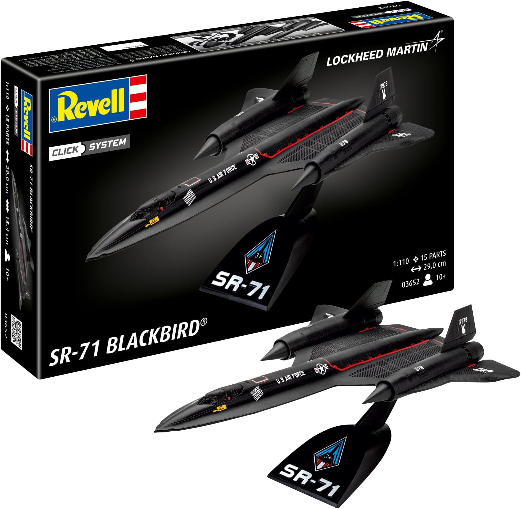 Revell Lockheed SR-71 Blackbird 03652 Kit de modélisme en Plastique Non construit/pré-coloré/sans Colle Échelle 1/110