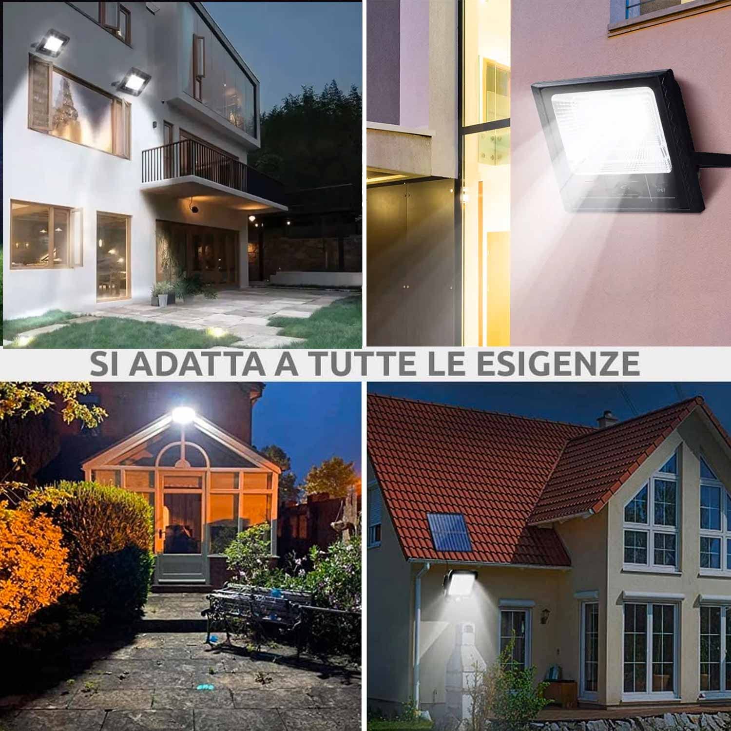 AMC Faro led esterno con pannello solare 800 Watt, luci solari, Lampade da parete per esterni, luci solari da giardino con pannello crepuscolare, angolo di illuminazione 120°, 5 m, isolamento IP67