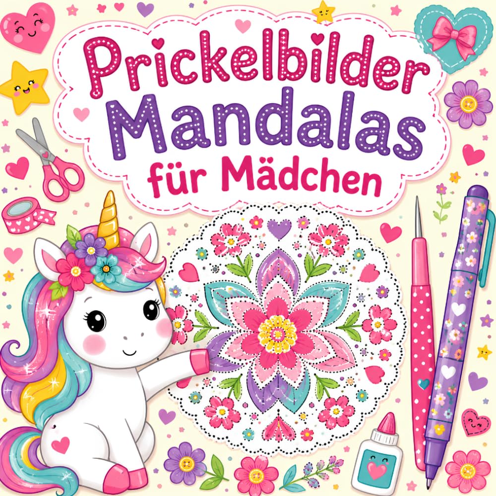 Prickelbilder Mandalas für Mädchen: Bastelbuch mit 50+ Prickelvorlagen zum Ausmalen, Prickeln und Ausschneiden | Kreativer Bastelspaß für Kinder ab 6 Jahren