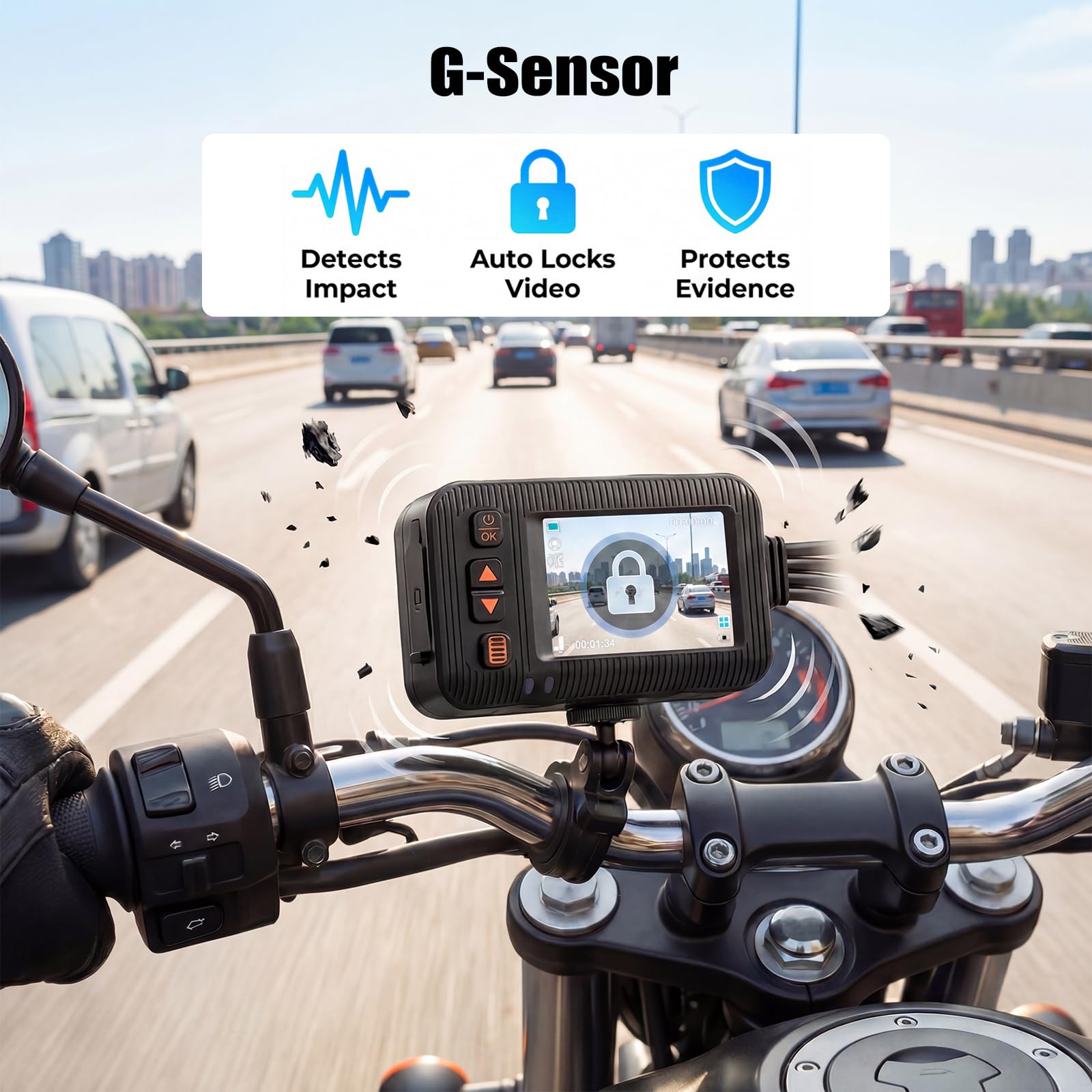 Moto 2-Pollici con Doppia Dash Cam, Videocamera Impermeabile per MOTO con Riprese Anteriori e Posteriori, con Visione Notturna, Sensore G, Doppia Lente, Registrazione in Loop, Dashcam DVR