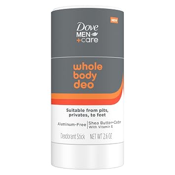 DOVE MEN + CARE Whole Body Deo Aluminum-Free Deodorant Stick Shea Butter + Cedar from Pits, Privates, to Feet with Vitamin E 2.6 oz