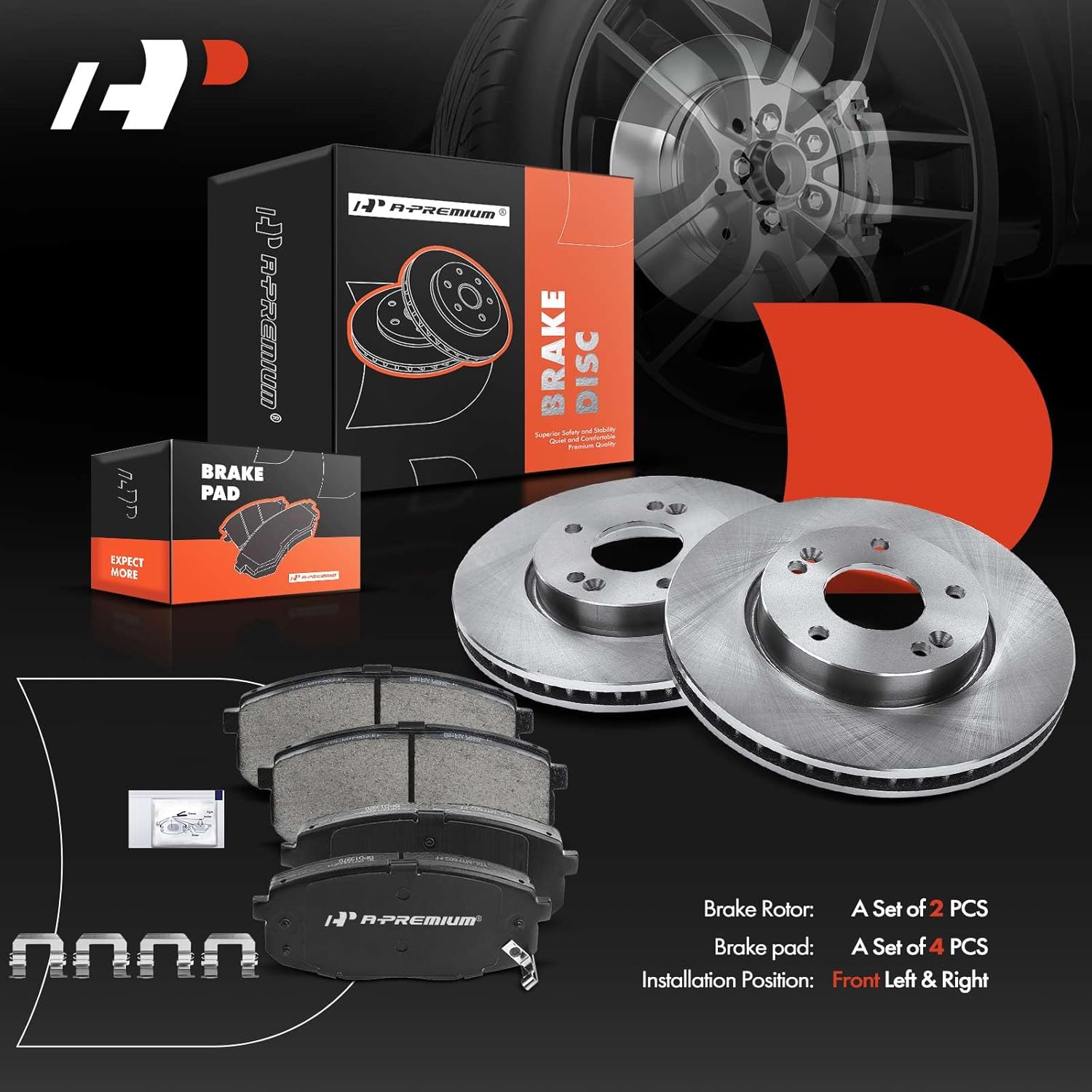 A-Premium 10.50 inch (266.7mm) Disc Brake Rotors + Ceramic Pads Kit Compatible with Select Chevy, GMC, Buick, Cadillac and Oldsmobile Models - Blazer, S10, S15 Jimmy, Toronado, 6-PC Set