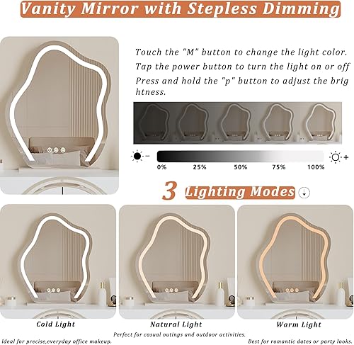 Miniatura 7 de Moderno juego de tocador de maquillaje con armario extensible, tocador de 5 cajones, espejo iluminado y cristal acrílico, tocador de lujo