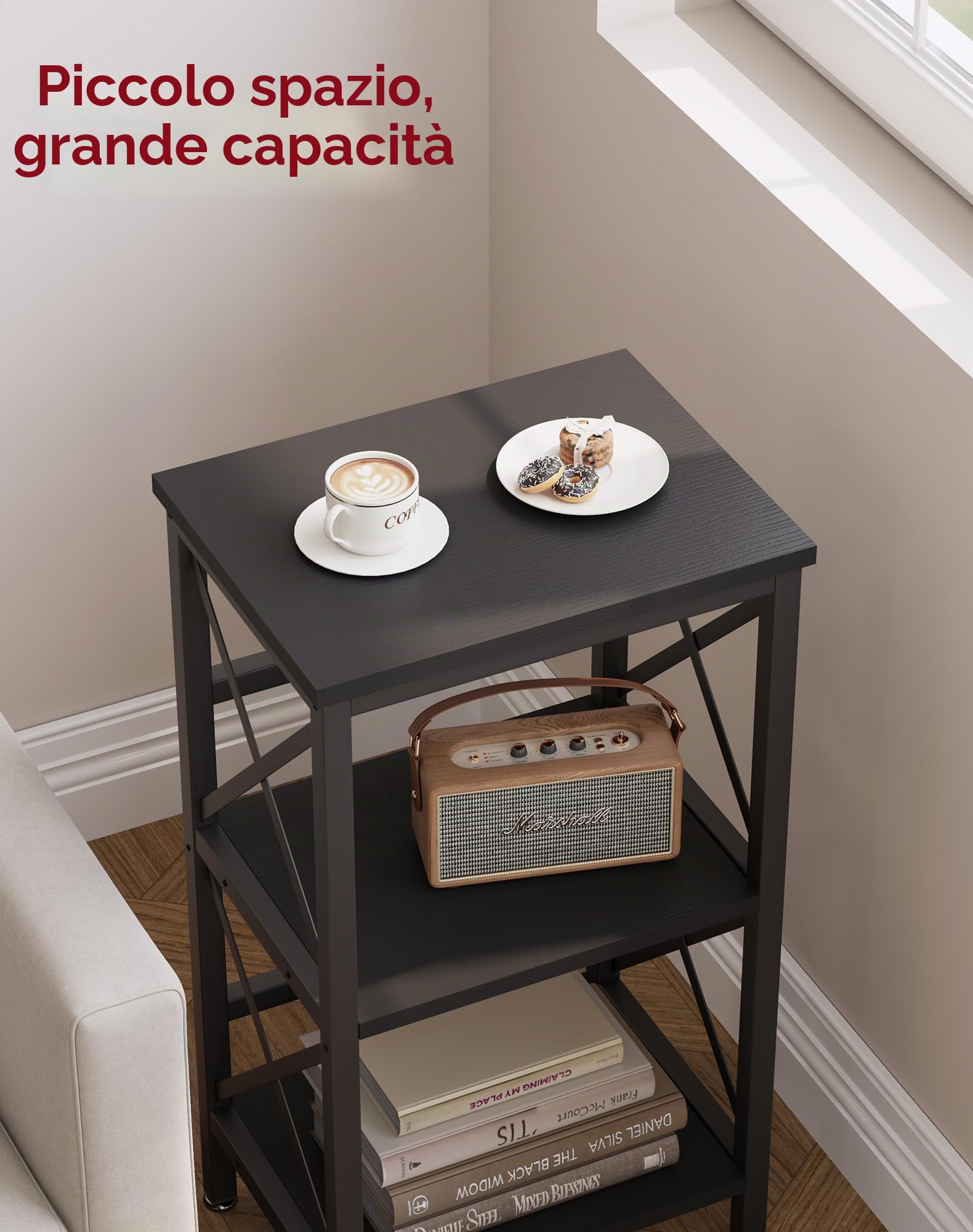 YMYNY Libreria, Scaffale a 3 Ripiani, Scaffale per piante, Scaffale per Microonde, per Bagno, Cucina, Ufficio, Studio, Camera da Letto 40×29×75CM, Nero HST008B
