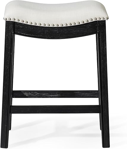 Miniatura 3 de Maven Lane Adrien - Taburete tapizado de 26 pulgadas de altura de mostrador con respaldo en acabado de roble recuperado con asiento de cojín de tela