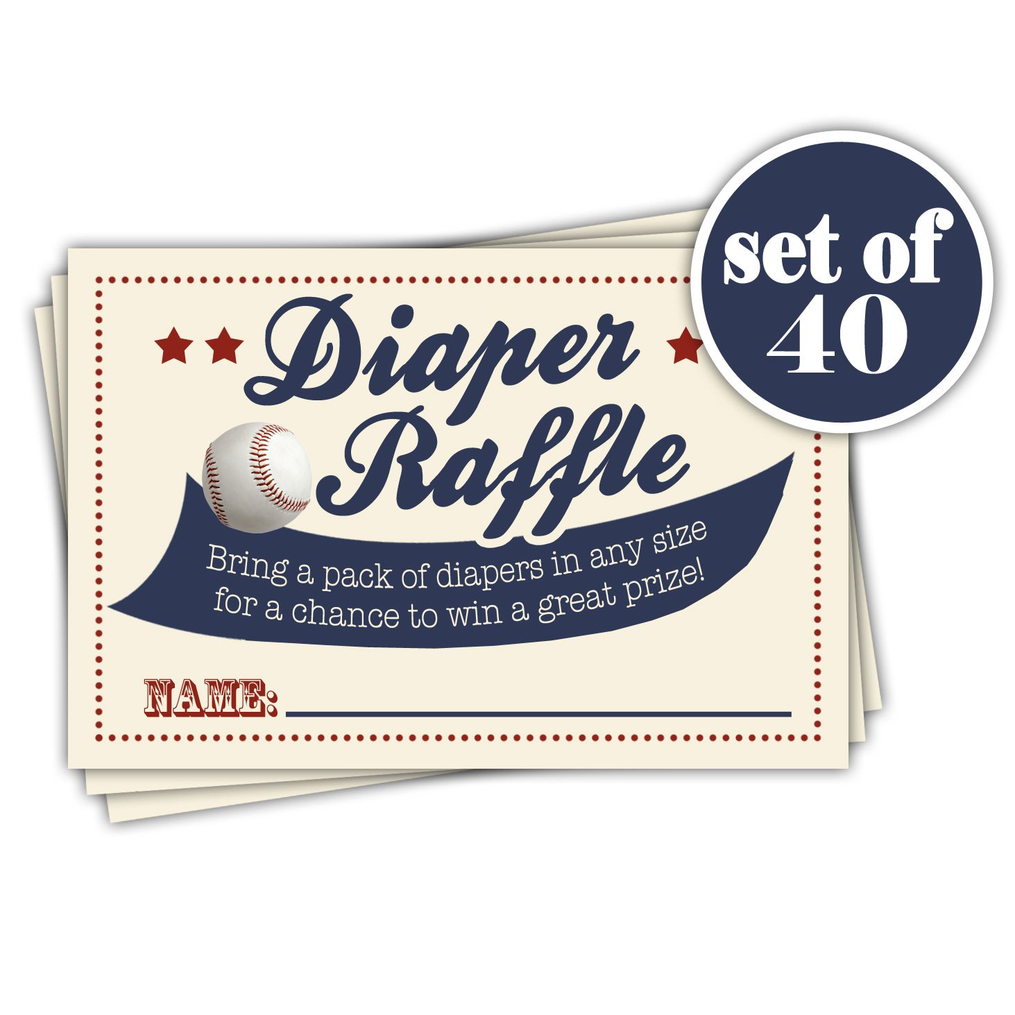 Baseball Diaper Raffle Tickets - Set of 40
