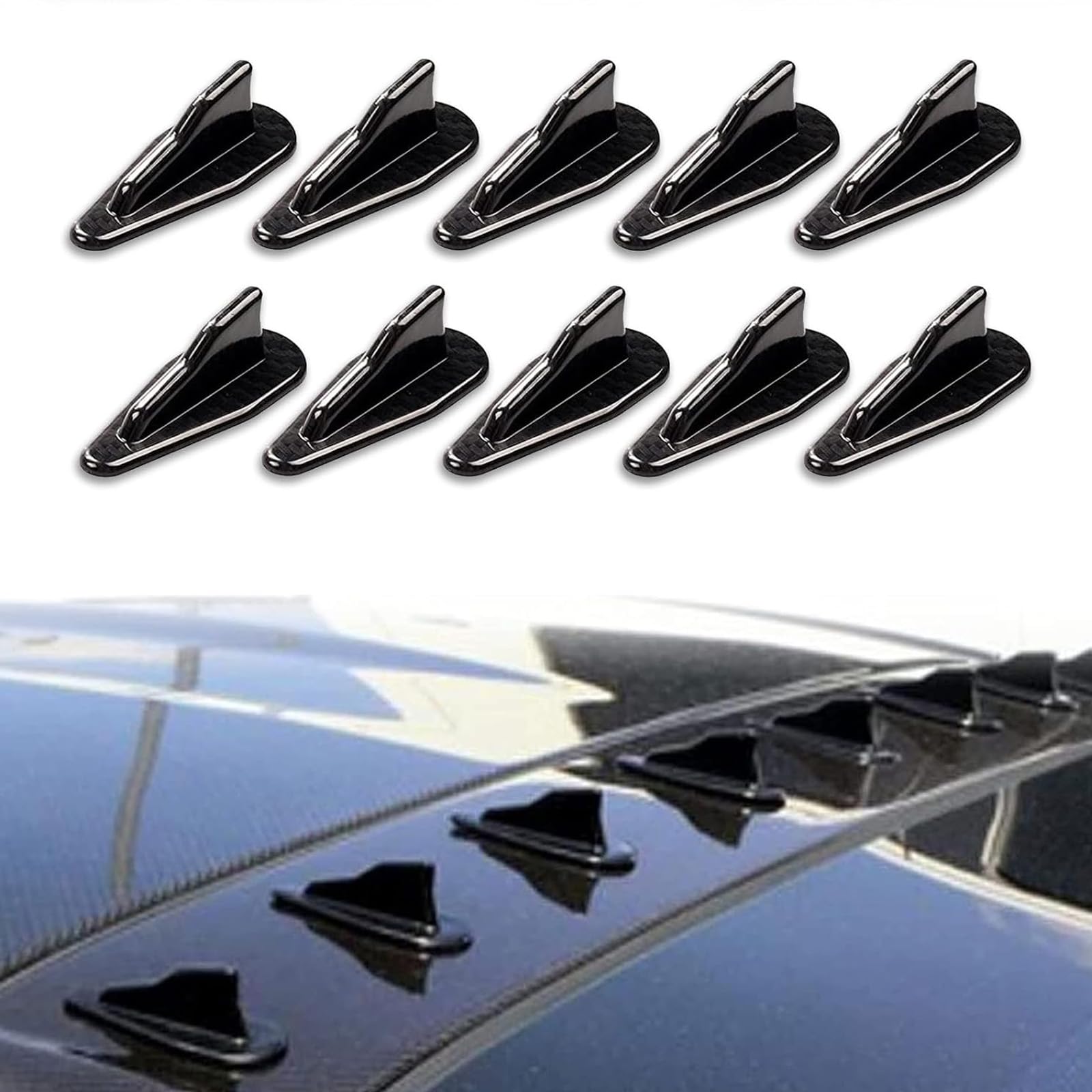 10 PCS Car Shark Fin Antenna, 3.14" x 0.78" x 1.18" Self-Adhesive Carbon Fiber EVO Style Tail Signal Receiving Antenna, Car Modification Accessory, Compatible with Most Models (Black #00)