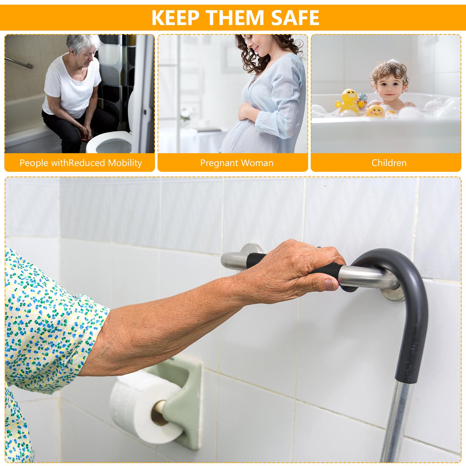 2 Pcs Barre d'Appui WC, Barre de Douche Antidérapante, 30 cm Barres d'appui Salle de Bain, Poignée Douches en Acier Inoxydable, Barres Douche Baignoire pour Toilettes Handicapées Enceinte
