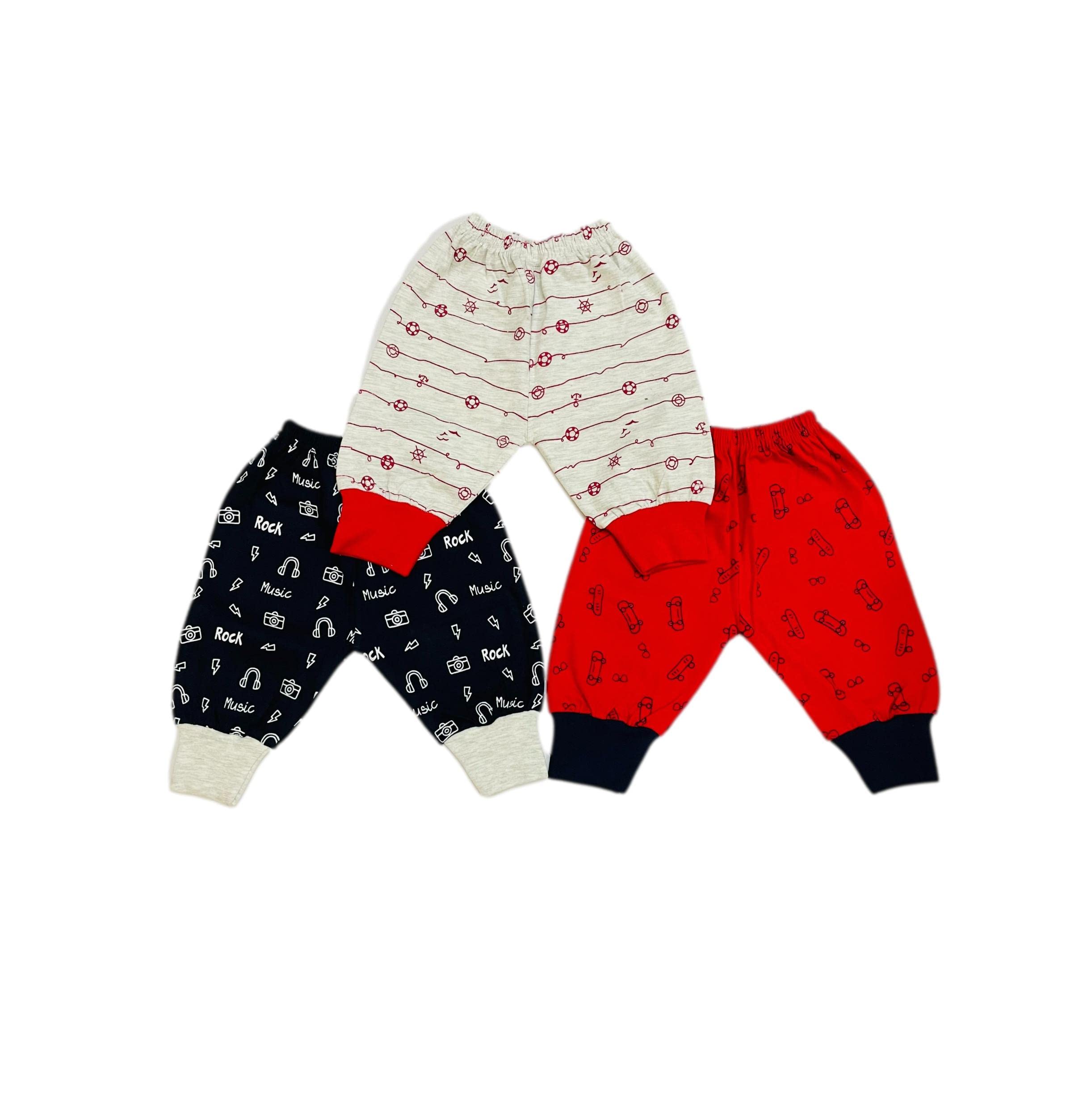 heartbury Unisex Lightweight Light and Dark Color All Over Prints with Rib Baby Track Pant |Pyjamas| Baby Pants - (Pack of 3)