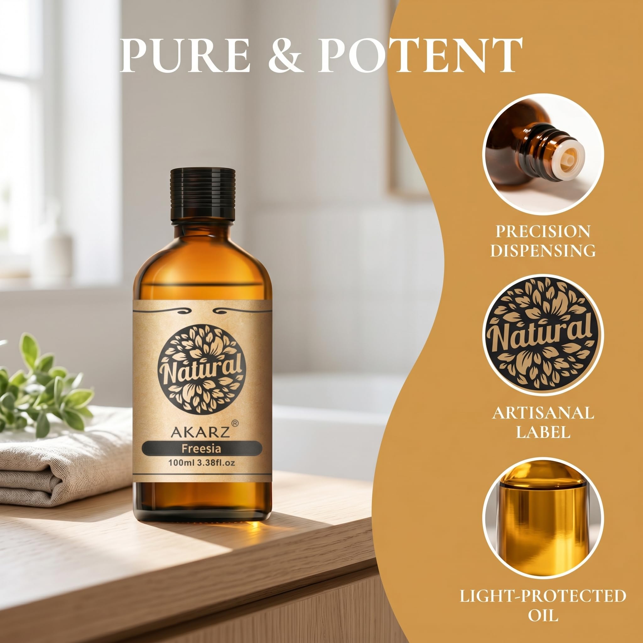 AKARZ 100ml Olejek esencjny z Frezji - Naturalny olejek aromatyczny do dyfuzorów, lamp aromatycznych i aromatów pomieszczeń