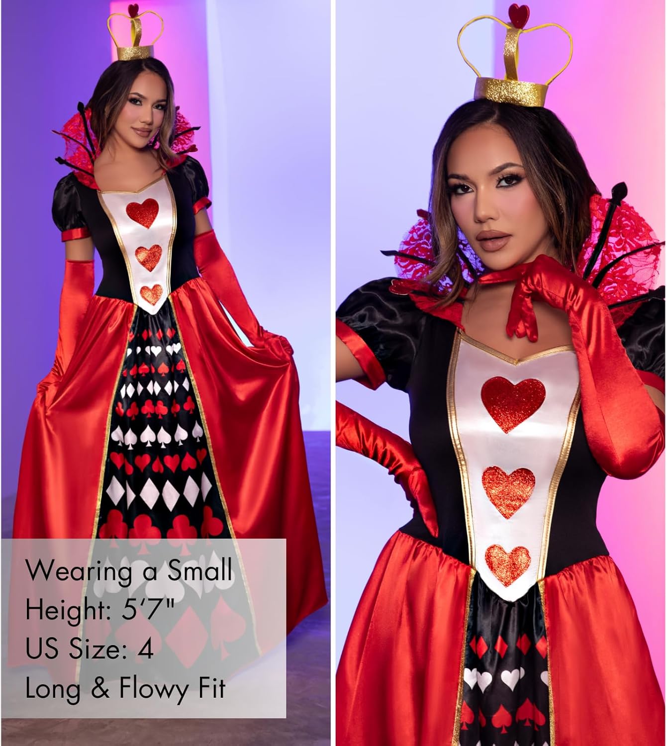 Leg Avenue Womens 2 Pc Deluxe Queen of Hearts With Card Suit Ball Gown, Crown Adult Sized Costumes