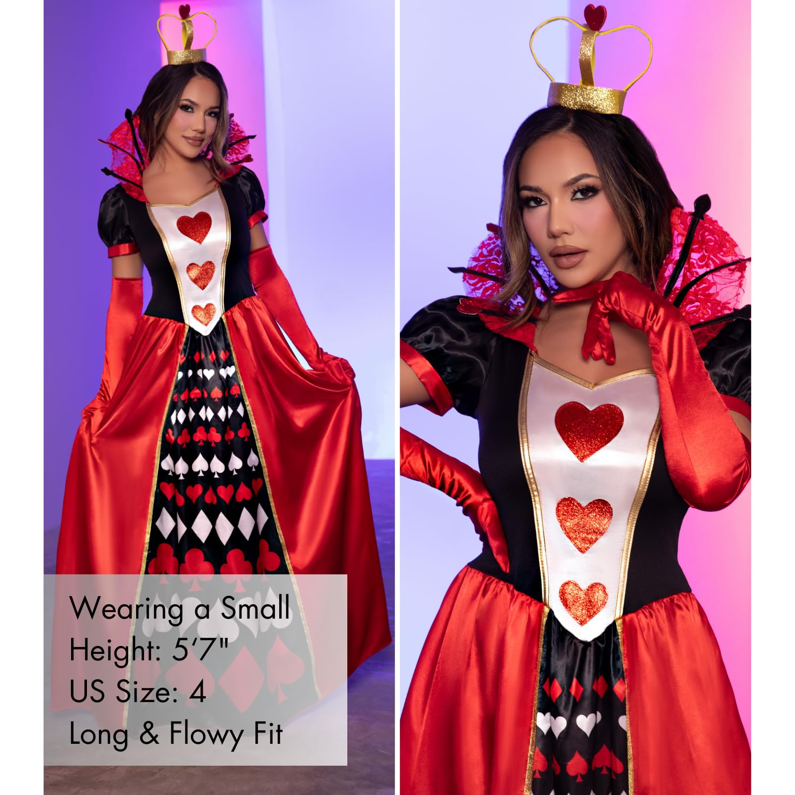 Leg Avenue Womens 2 Pc Deluxe Queen of Hearts With Card Suit Ball Gown Crown Adult Sized Costumes product thumbnail 6