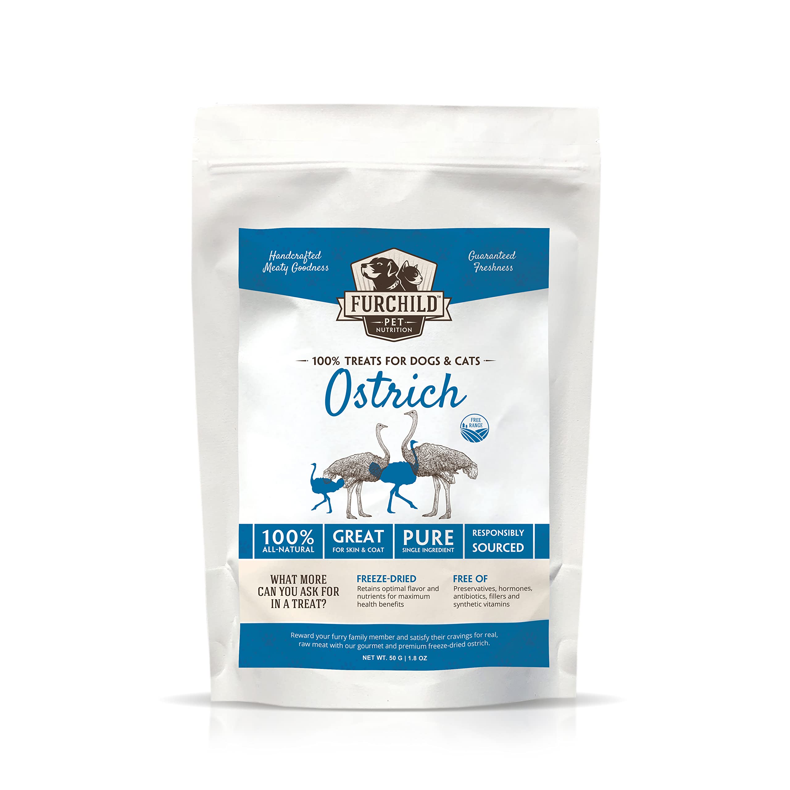Premium Freeze- Dried Free Range Ostrich Raw Pet Treats, 50 g (1.8 oz.)