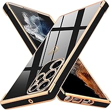 Lafunda Coque Compatible avec Samsung Galaxy S22 Ultra 5G Coque de Téléphone Portable Femme Plaqué Or Scintillant Bumper TPU Protection Antichoc Étui Housse pour Samsung Galaxy S22 Ultra 5G Noir