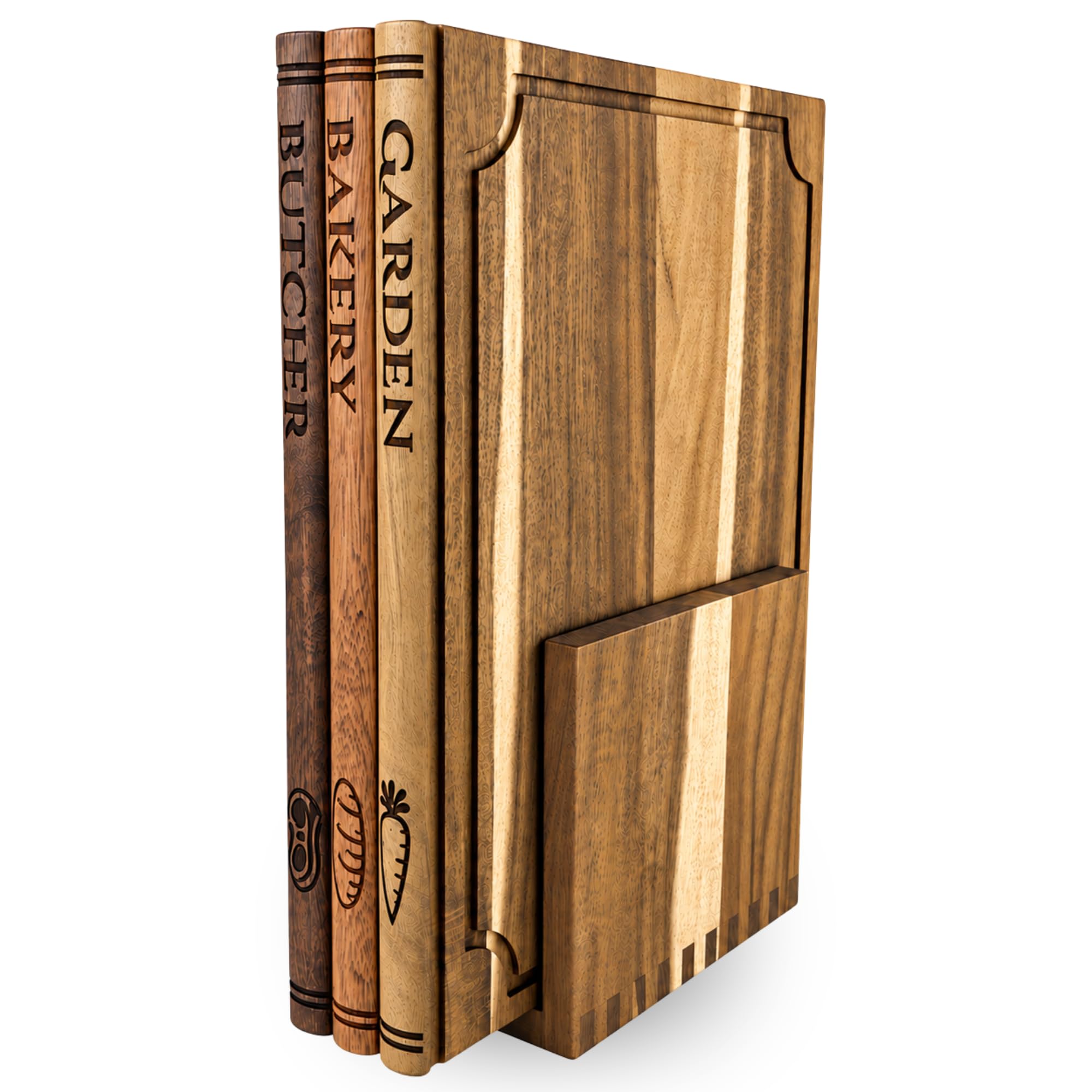 ITSGIVING™ Book Cutting Board Set with Stand, 3 Book-Shaped Solid Acacia Wooden Cutting Boards for Kitchen, Reversible Chopping and Charcuterie Serving Boards, Housewarming Gift for Readers