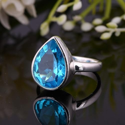 Miniatura 3 de PANOPLY Doublet Swiss Blue Topaz Quartz Solid 925 Sterling Silver Ring for Women (Doublet Swiss Blue Topaz Quartz, 10)