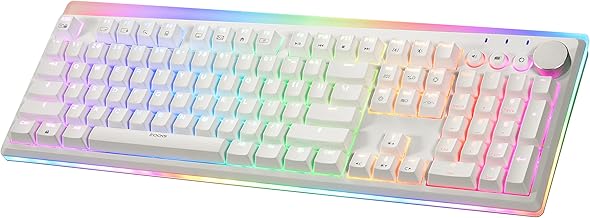 iRocks K71R Wireless RGB Mechanical Gaming Keyboard,Gateron Switches Brown,PBT 107 Keys NKRO,RGB Backlit, Pro Keyboard for Gaming and Work,Dual Interface Wireless & Wired, Windows Laptop PC Mac,White