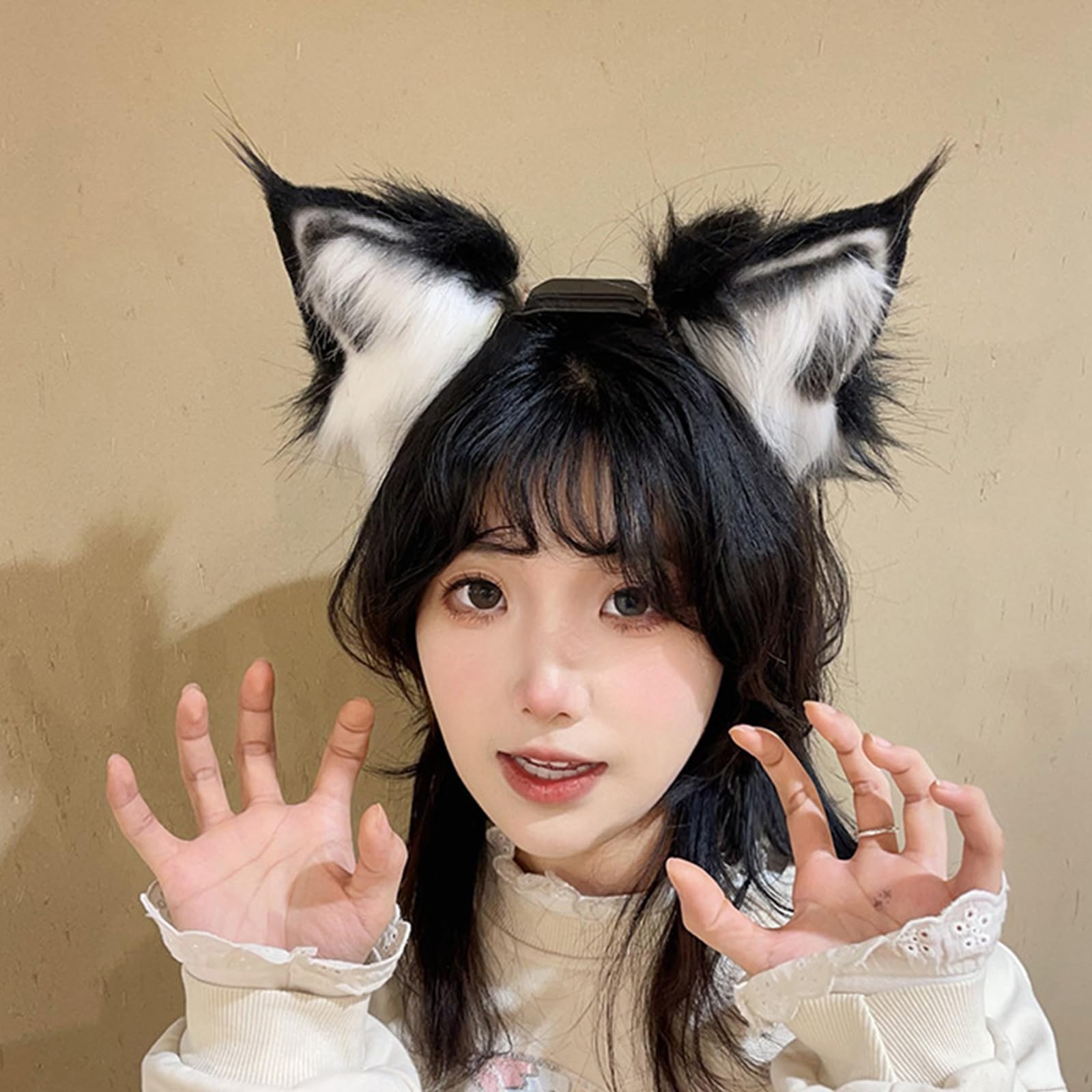 COSPLAY - Diadema de orejas de gatito con orejas de animal, gatito peludo, carnaval, fiesta, animado, disfraz de fiesta peluda, diadema suave y móvil
