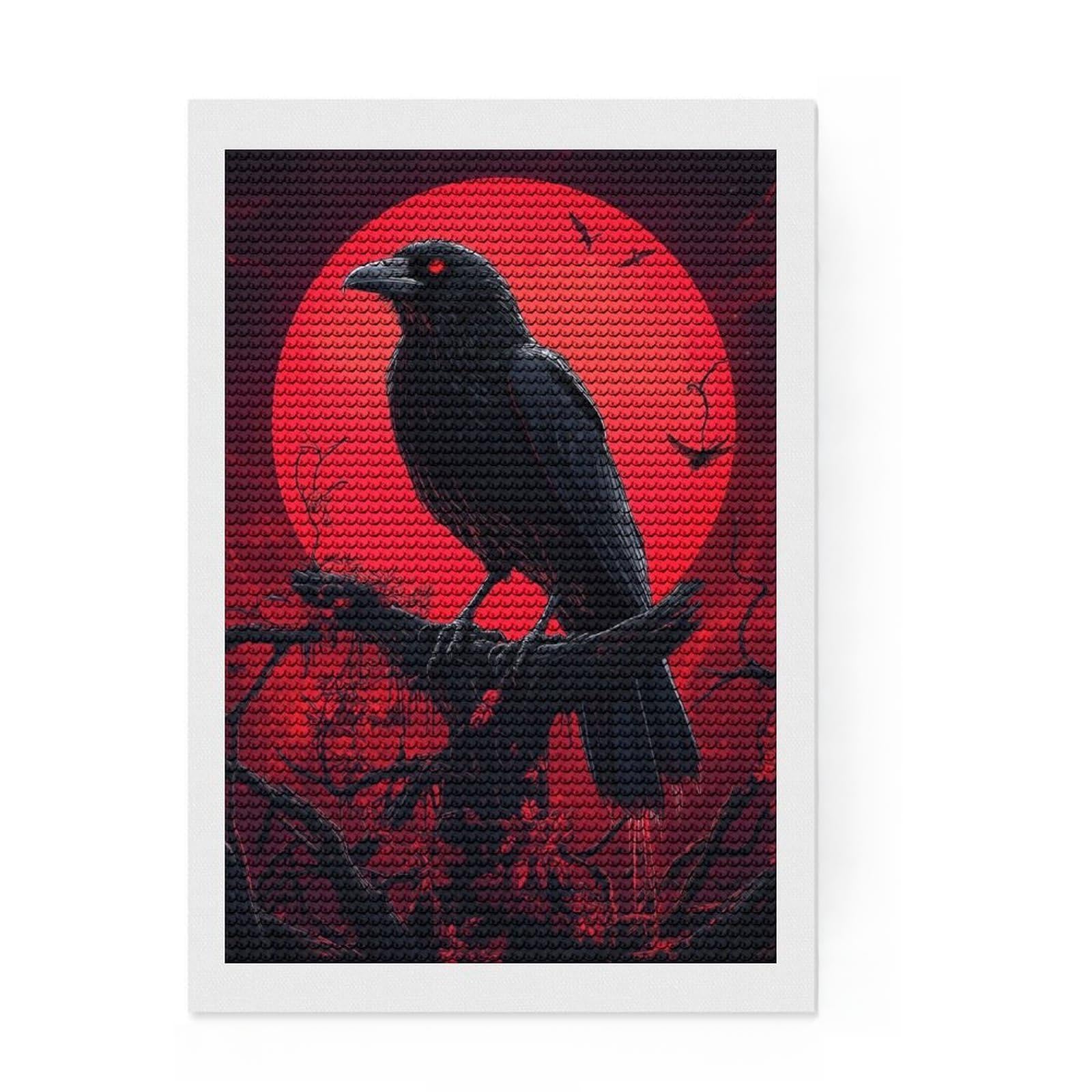 Junmoney Raven and Blood Moon DIY Diamond Art Canvas Kit 8"x12", Sparkling Crystal Beads, Modern Decor, Boho Decor, Christmas Gift