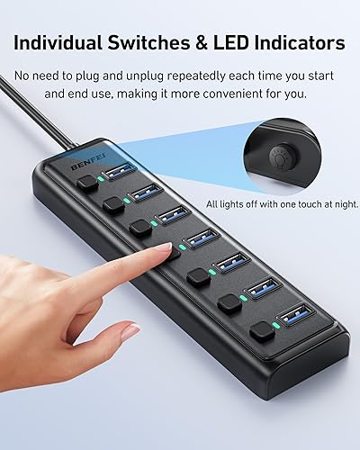 Miniatura 4 de BENFEI Hub USB 3.0 de 7 puertos, divisor USB portátil ultrafino con cable de 3.3 pies, compatible con MacBook ProAir, Mac Pro, Mac Mini, iMac,