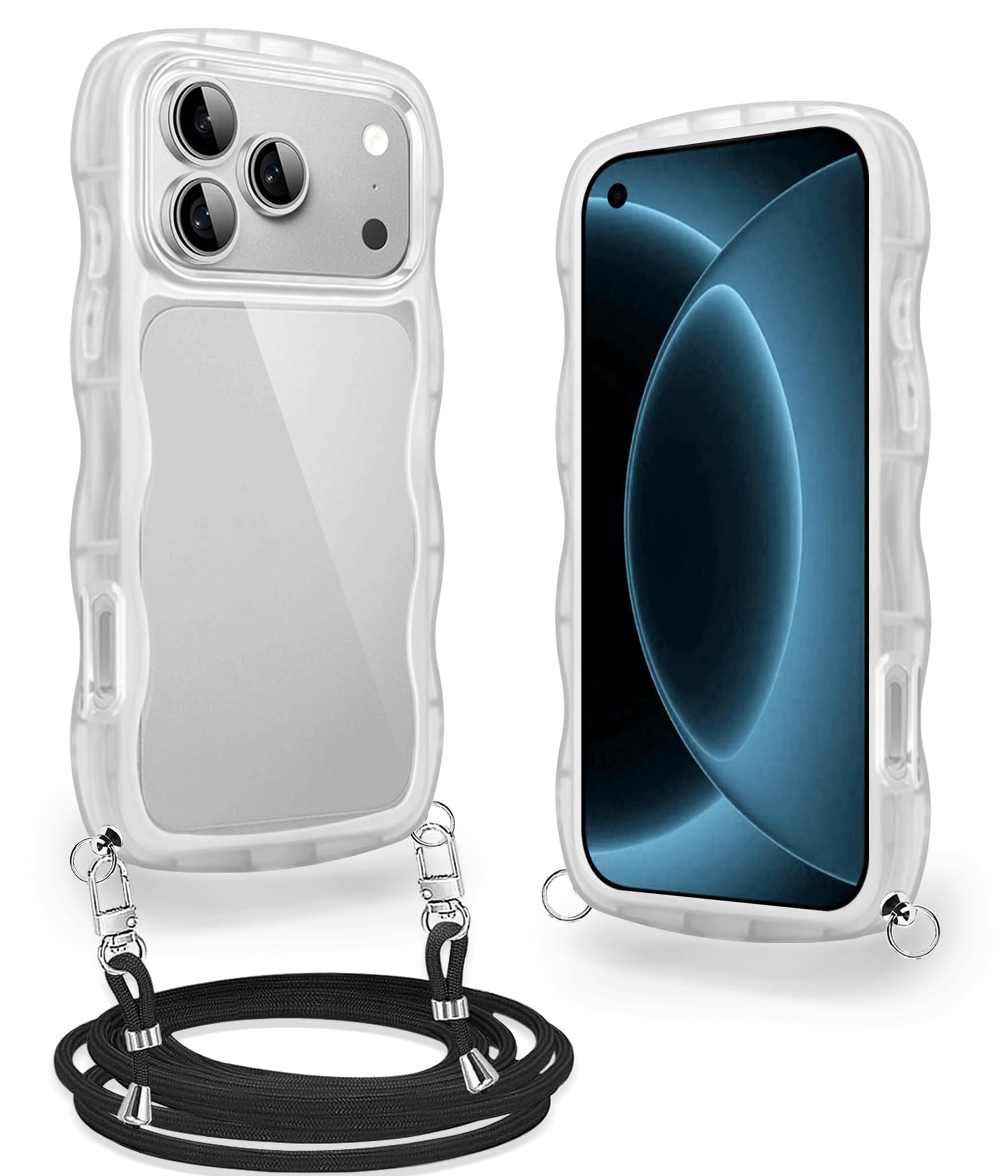 Compatible for iPhone 18 Pro Max/iPhone 17 Pro Max ケース クリア ショルダー ストラップ付き アイフォン18 Pro Max / 17 Pro Max カバー スマホケース 耐衝撃 透明 肩掛け 斜めかけ 紐付き 縄掛けケース 長さ調整可能 取り外し可能 (クリア)