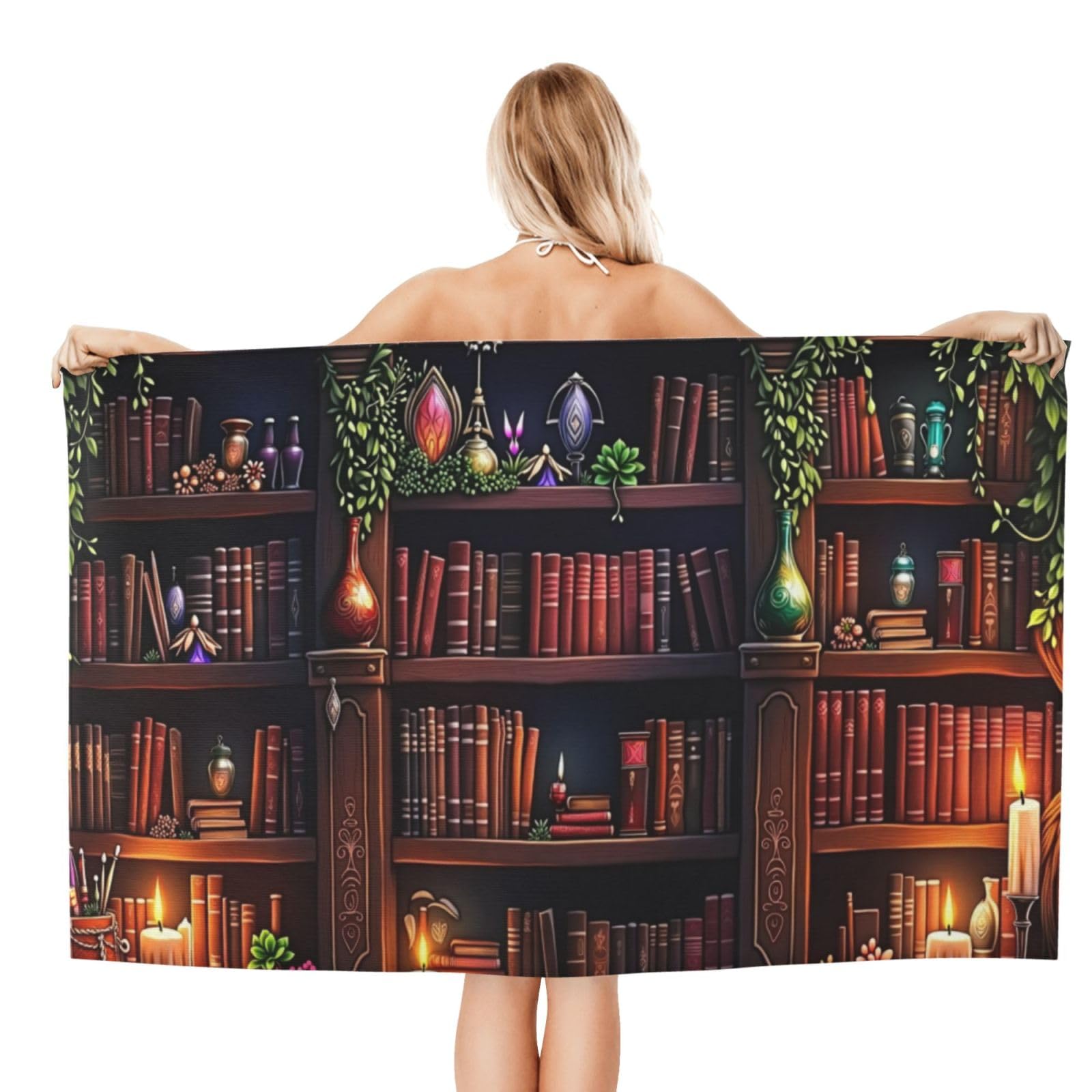Anceky Beach Towel for Women, Mystical Bookshelf Sand-Free Microfiber Ultra Soft Lightweight Bath Towels for Outdoor Bathroom Swimming 32"X52"