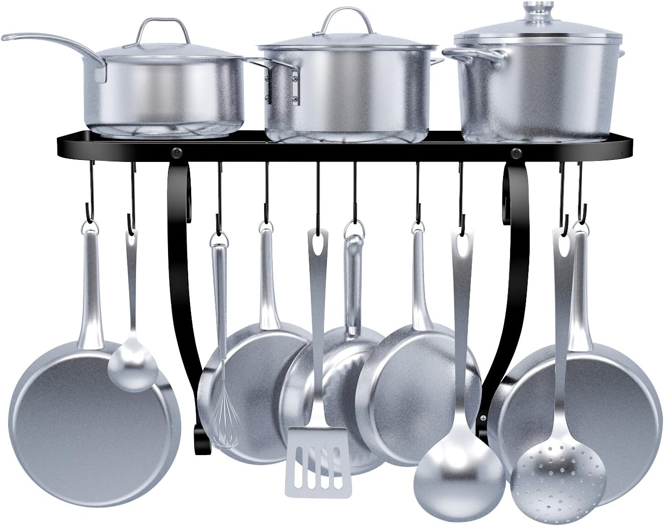 Vdomus wall mount pot pan rack, kitchen cookware storage organizer, 24 by 10 in with 10 hooks, black: Home & Kitchen