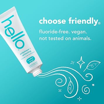 hello Antiplaque and Whitening Fluoride Free Toothpaste, Whitening Toothpaste with Coconut Oil and Tea Tree Oil, Helps Whiten Teeth, Natural Peppermint, 3 Pack, 4.7 Oz Tubes