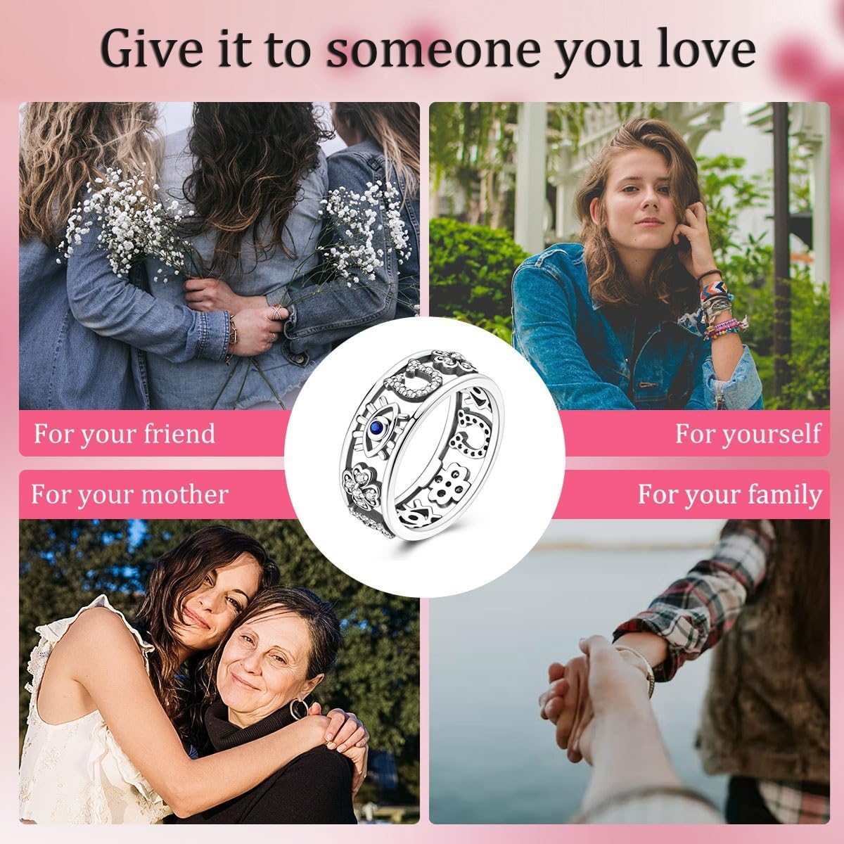 Evil Eye Rings For Women, 925 Sterling Silver Rings - Elegant 5A CZ Dainty Hoop & Band Design, Hypoallergenic Daily Wear Jewelry with Gift Bag