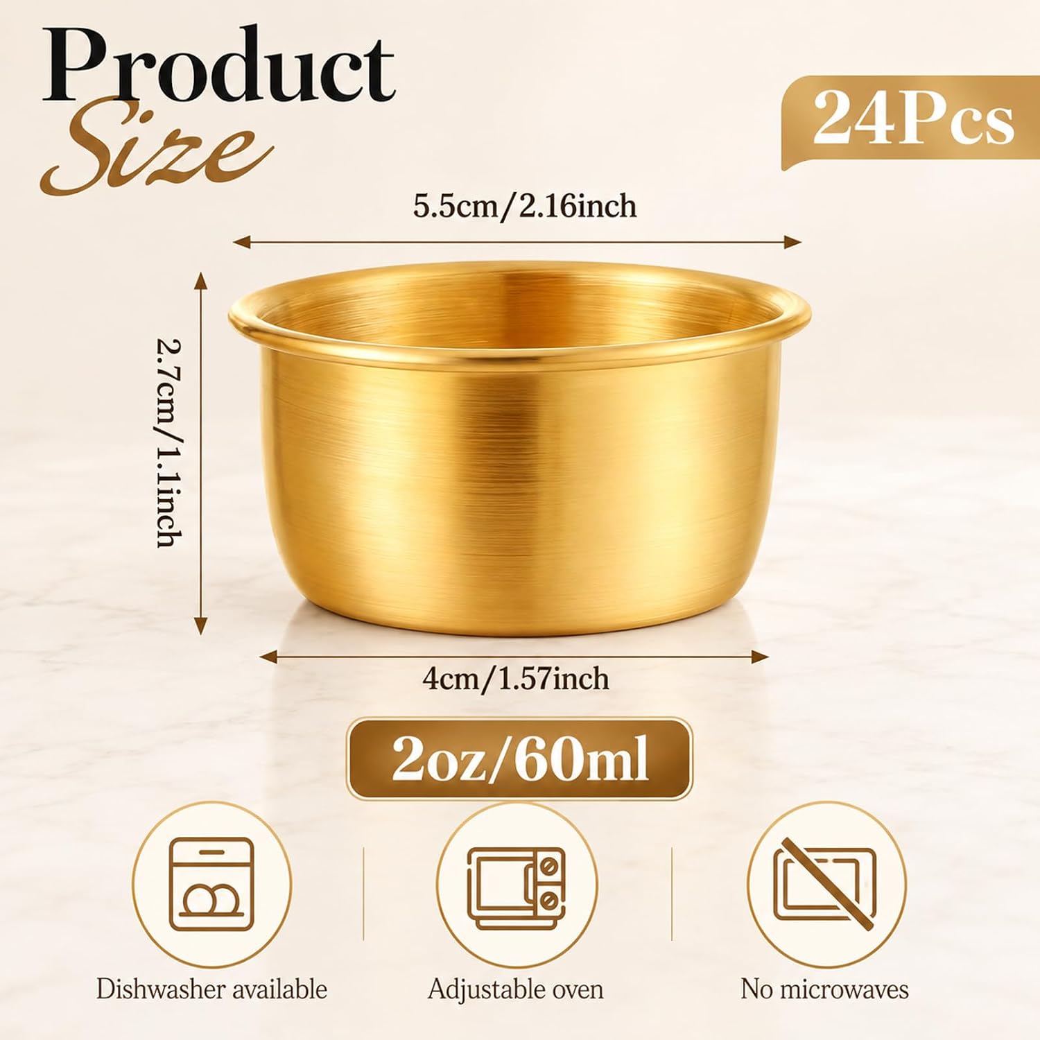 24 Pcs Gold 304 Stainless Steel Dipping Sauce Cups