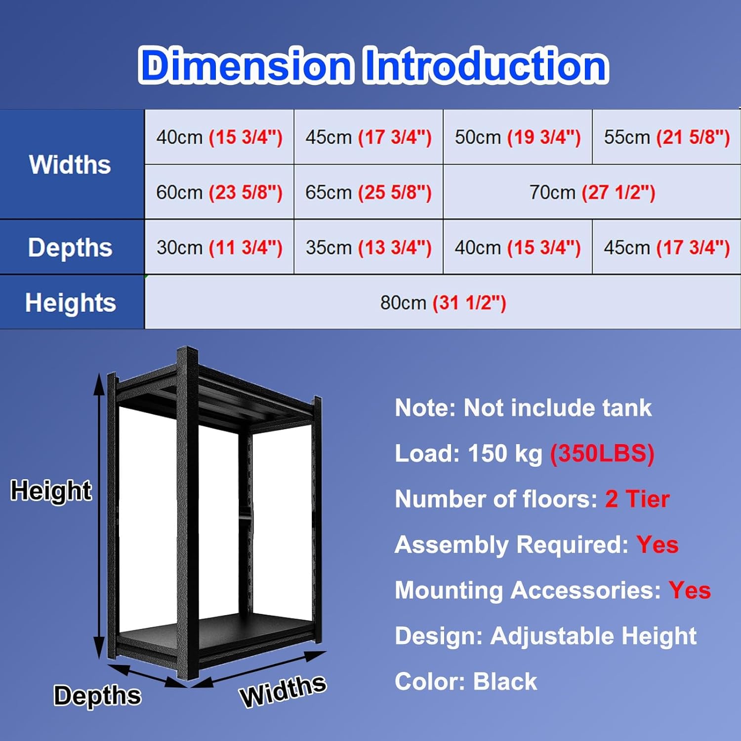 Fish Tank Stand,2-Tier Fish Tank Stand for Aquariums & Reptiles, Durable Steel Display Shelf, Multi-Tier Terrace Table for Entryway, Home Floor Standing Insect Tank Holder (40x30 cm)
