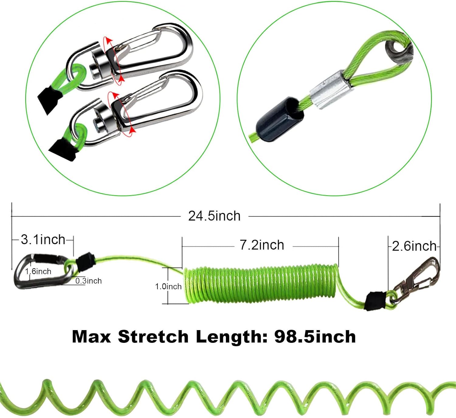Fishing Lanyard, Heavy Duty Coiled Lanyards Stainless Steel Wire Inside, Safety Rope Extension Cord Tether Retractable Fishing Accessories for Rods, Pliers, Boating, Paddles, Kayak - Image 3