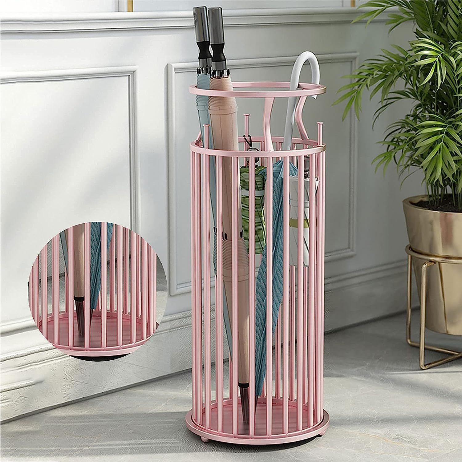 イタリア製陶器 傘立て 橙色花柄 レインラック アンブレラスタンド