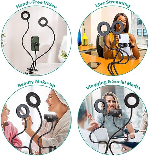 Miniatura 7 de Aro de luz NexiGo de 3.5 pulgadas, doble, para selfie luz con teléfono móvil y soporte de cámara web, 3 modos de luz, 10 niveles de brillo, luz LED