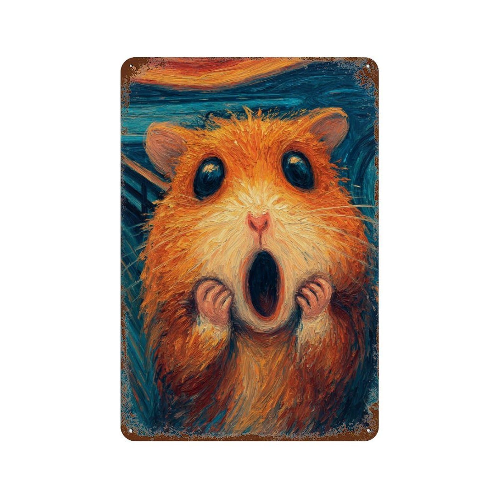 Hamster Art Print 11.8"x7.9" Rust Effect Tin Sign, Vintage Wall Decor for Farmhouse, Kitchen And Entryway Decor