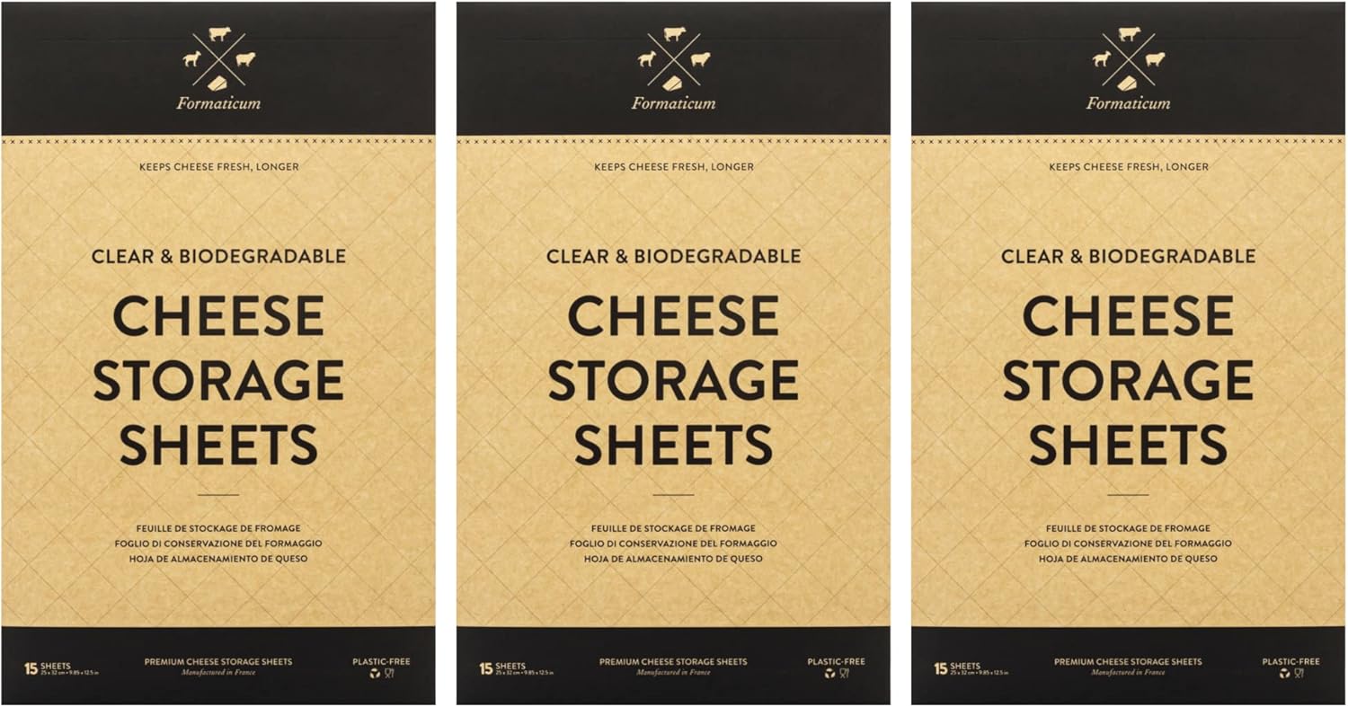 Formaticum Cheese Storage Sheets - Cheese Saver from France- Professional Earth Friendly Transparent Cheese Wrap - Cheese Sheet Savers of wood-based cellulose fibers - Clear 45 Sheets with 9" x 12"