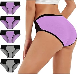 QWUVEDS Panties Colour Bikini Briefs Patchwork Solid Knickers Women's Underwear Hipster Functional Underwear Cotton Briefs