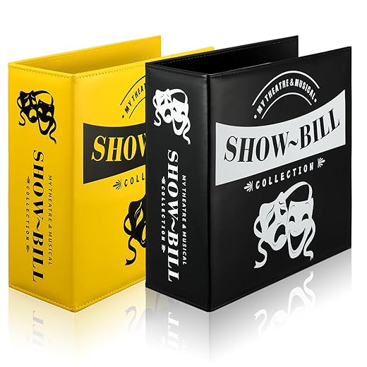 2 Set Show Bill Binder with Sleeves for Broadway and Theatre 3 Ring 9.5“ x 9.5”Theater Program Holder with 40 Sheet Protectors PU Leather Playbill Binders Playbill Holder(Yellow and Black)