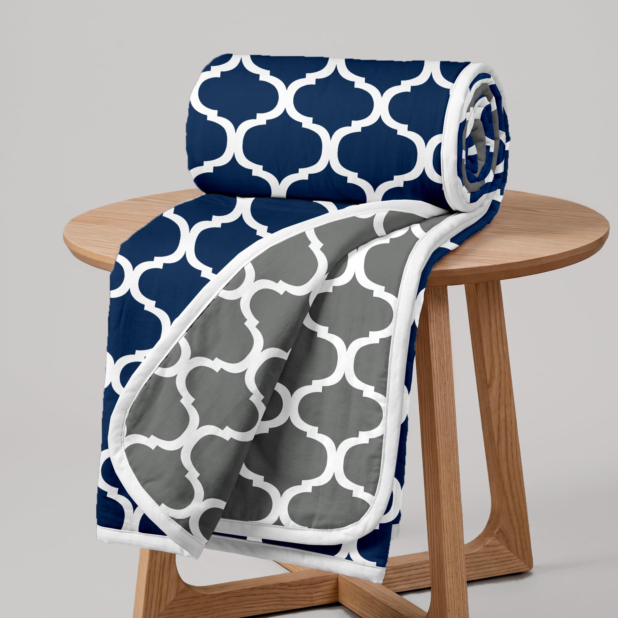 Divine Casa 120 GSM Microfiber Double Dohar | Soft & Lightweight Throw Blanket | Cozy & Breathable | All-Season Comfort | 220 x 205 CM | Moroccan Pattern | Deep Blue-image-15