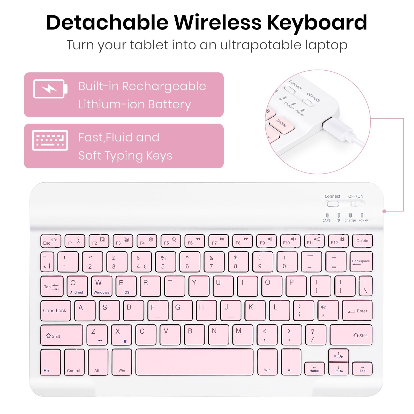 Funda Teclado para Lenovo Idea Tab 2025 11 Pulgadas(TB336FU/TB336ZU),Soporte para Lápiz y Teclado Recargable, [Español] Magnético Desmontable BluetoothTeclado para tablet lenovo idea 11 (Rosa)