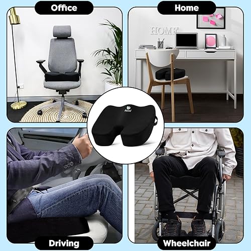 Miniatura 4 de FOMI Cojín ortopédico de espuma viscoelástica de coxis firme extra grueso cojín grande negro para asiento de automóvil o camión silla de oficina